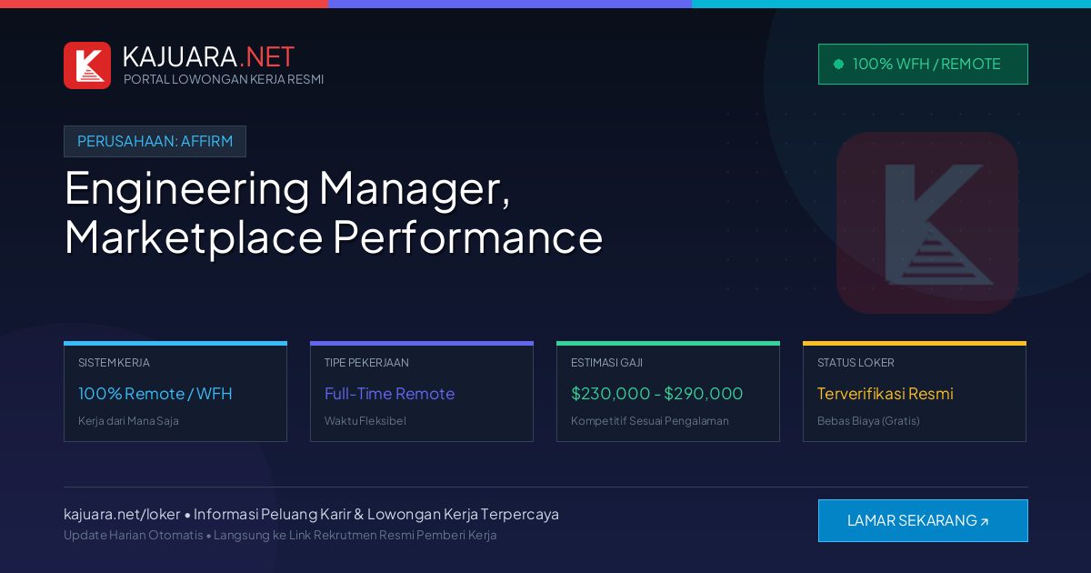 Lowongan Kerja Remote: Engineering Manager, Marketplace Performance di Affirm