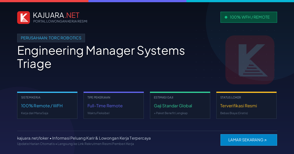 Lowongan Kerja Remote: Engineering Manager Systems Triage di Torc Robotics