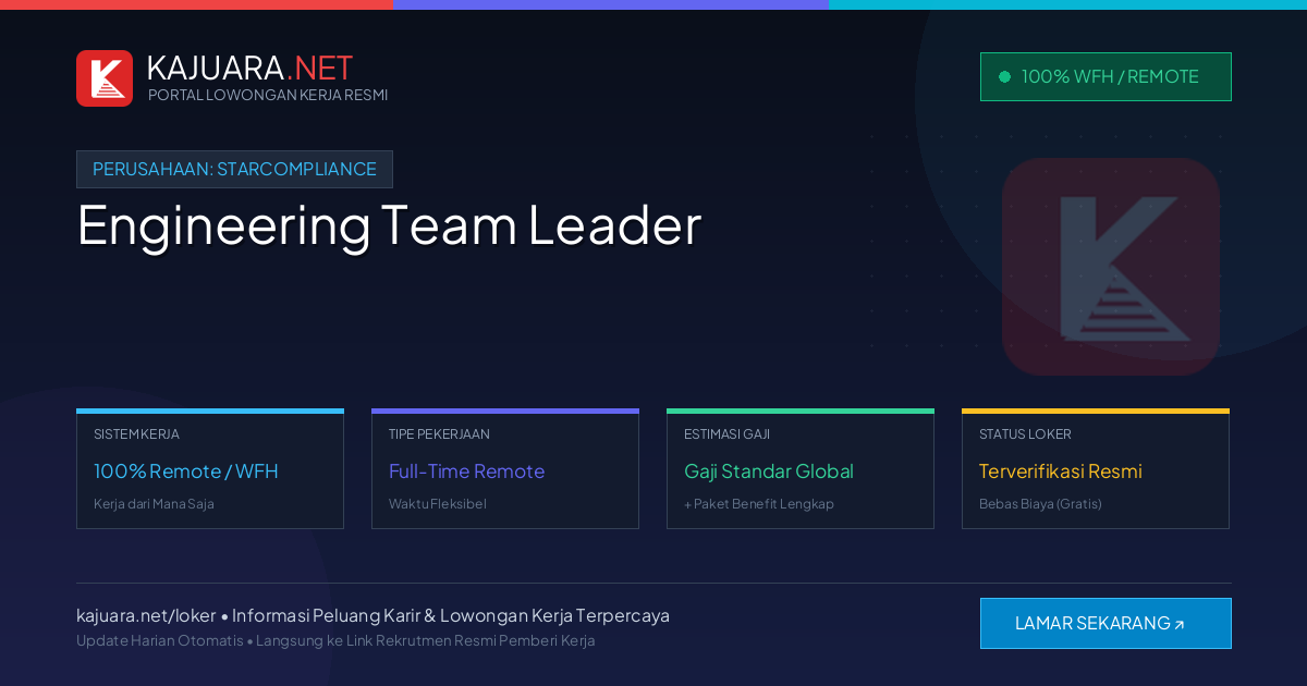 Lowongan Kerja Remote: Engineering Team Leader di StarCompliance