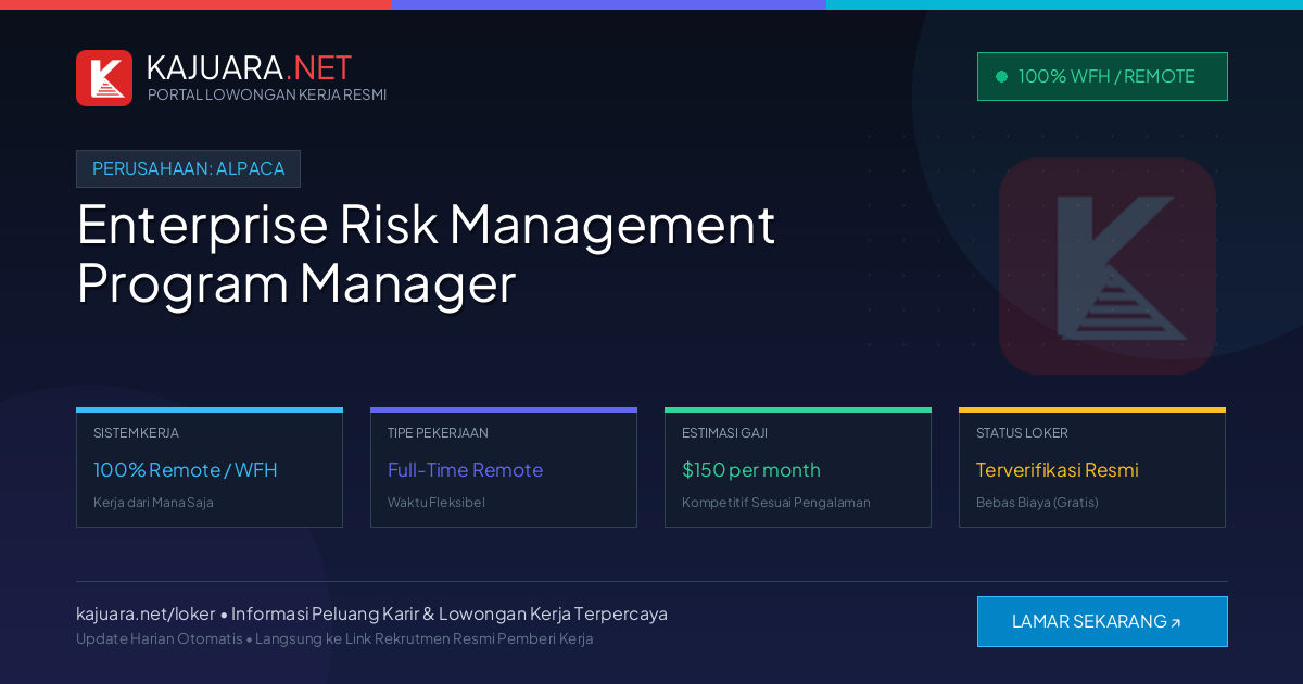 Lowongan Kerja Remote: Enterprise Risk Management Program Manager di Alpaca