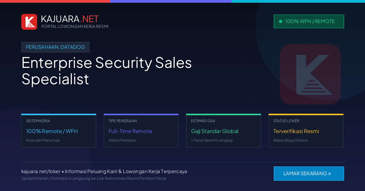 Lowongan Kerja Remote: Enterprise Security Sales Specialist di Datadog