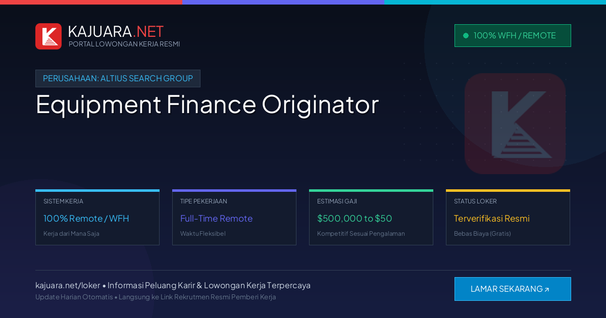 Lowongan Kerja Remote: Equipment Finance Originator di Altius Search Group