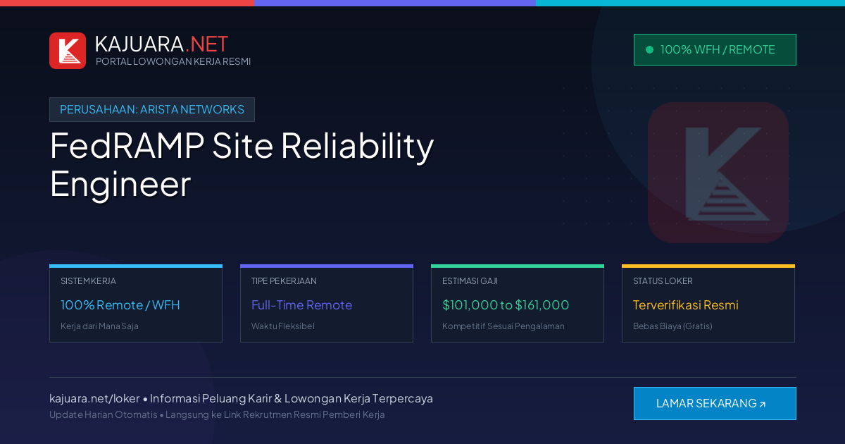 Lowongan Kerja Remote: FedRAMP Site Reliability Engineer di Arista Networks