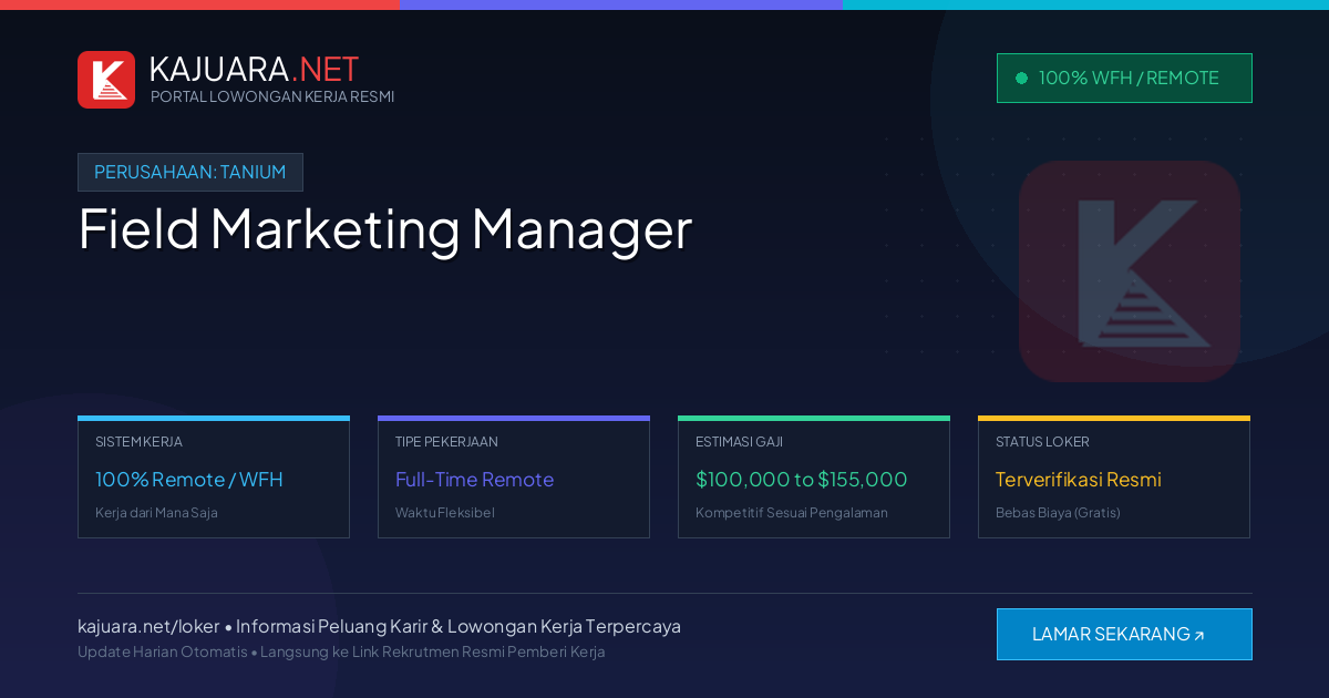 [Work From Home] Field Marketing Manager at Tanium ($100,000 to $155,000)