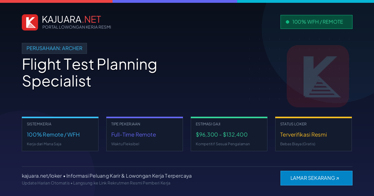 Lowongan Kerja Remote: Flight Test Planning Specialist di Archer