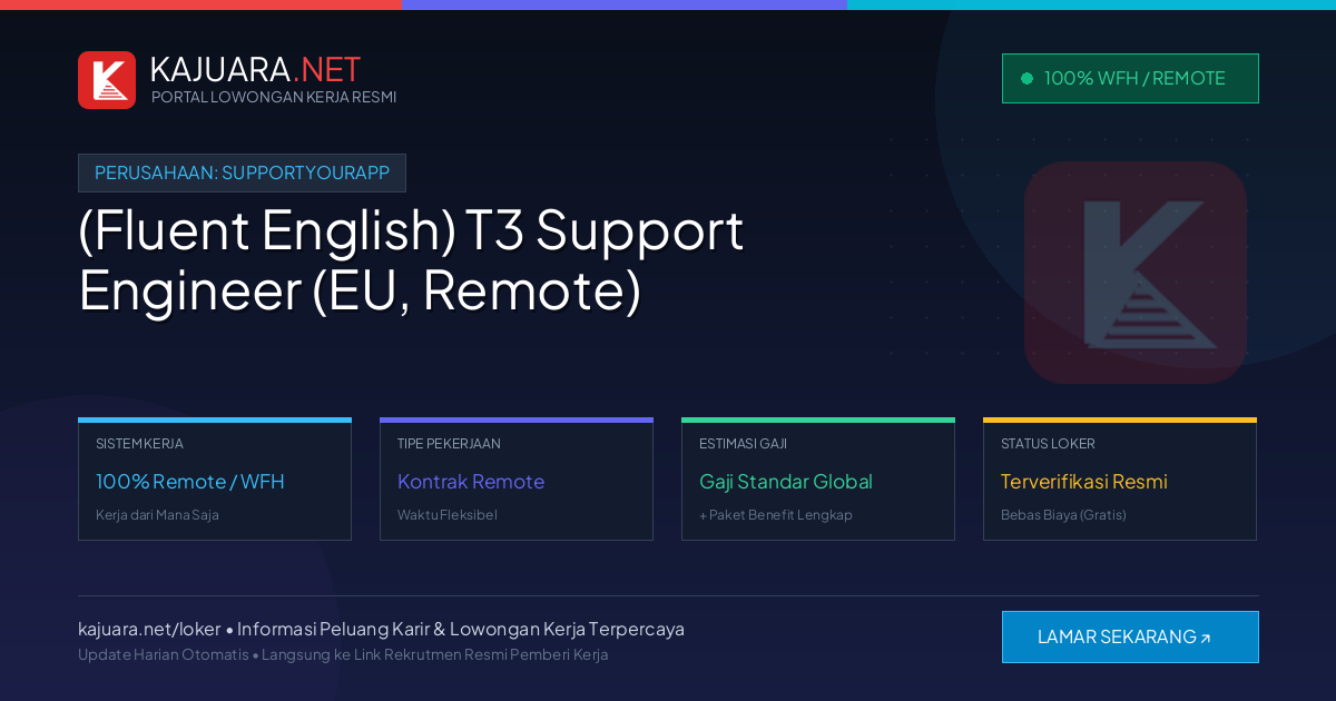 Lowongan Kerja Remote: (Fluent English) T3 Support Engineer (EU, Remote) di SupportYourApp