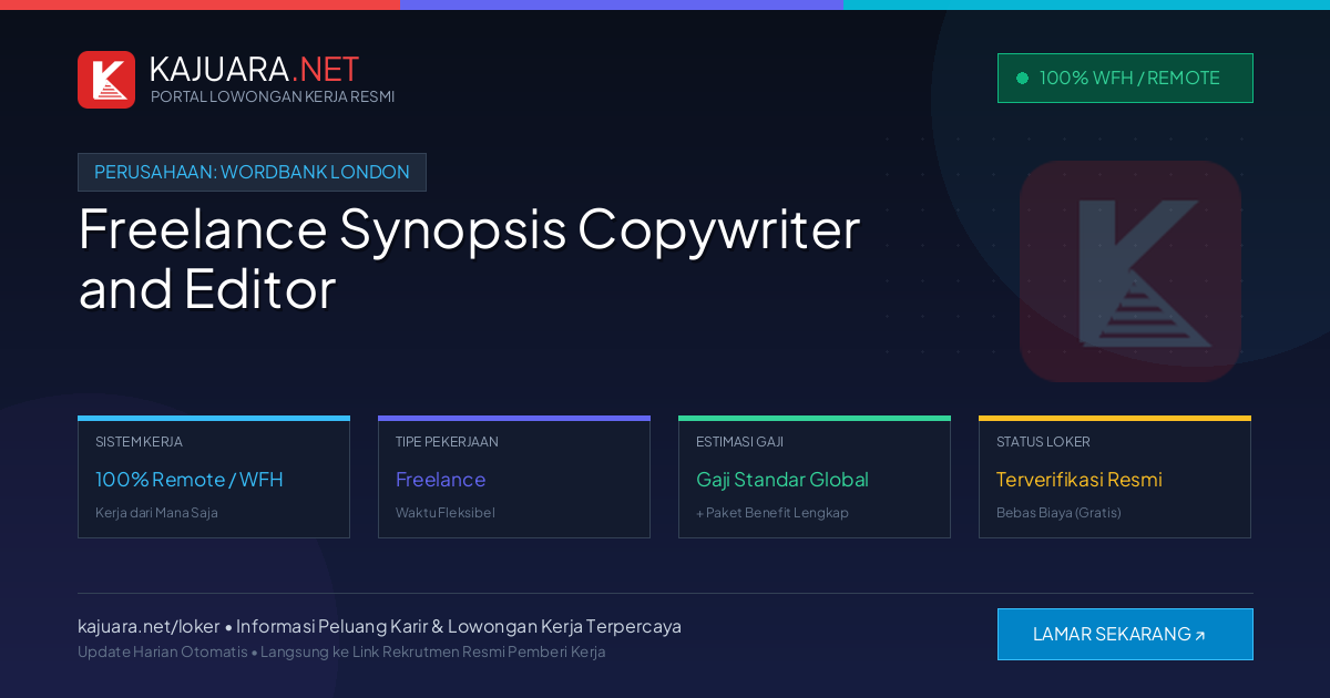 Lowongan Kerja Remote: Freelance Synopsis Copywriter and Editor di Wordbank London