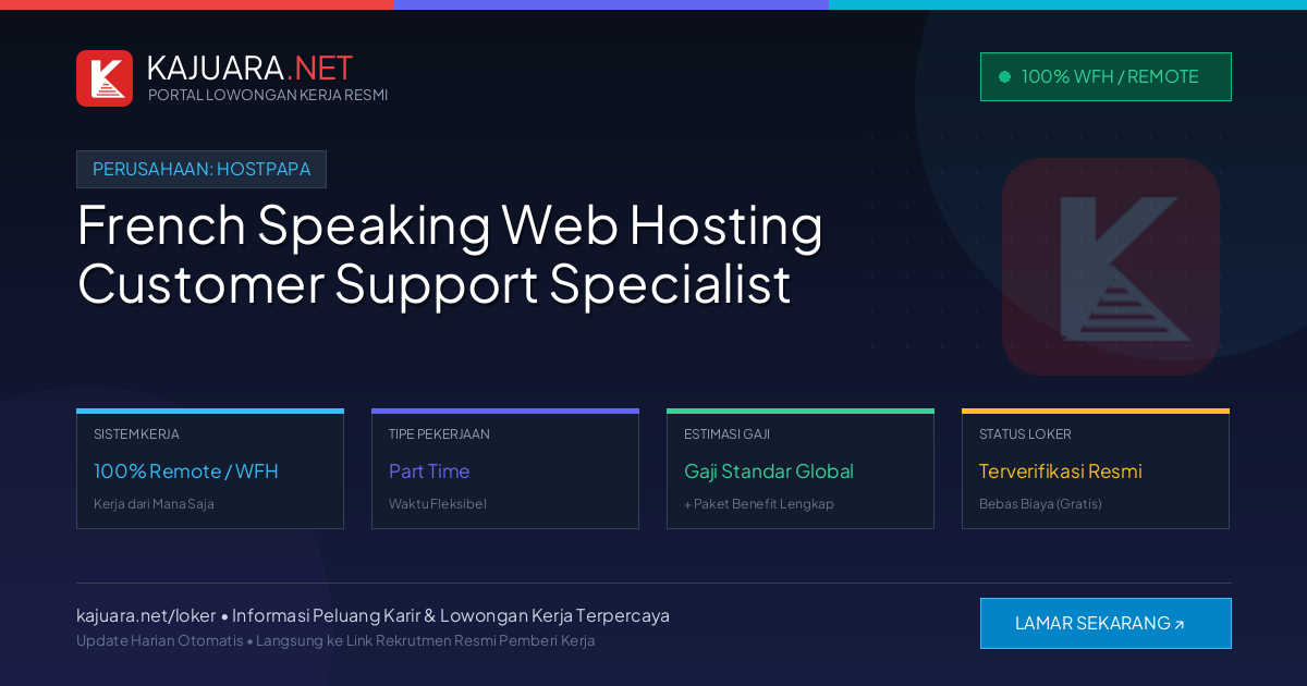 Lowongan Kerja Remote: French Speaking Web Hosting Customer Support Specialist di HostPapa
