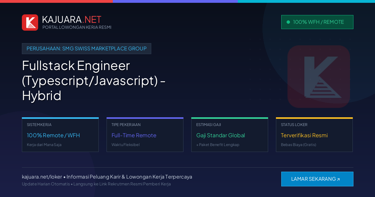 Lowongan Kerja Remote: Fullstack Engineer (Typescript/Javascript) - Hybrid working model 100%, Ho Chi Minh City di SMG Swiss Marketplace Group