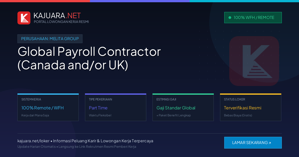 Lowongan Kerja Remote: Global Payroll Contractor (Canada and/or UK) di Melita Group