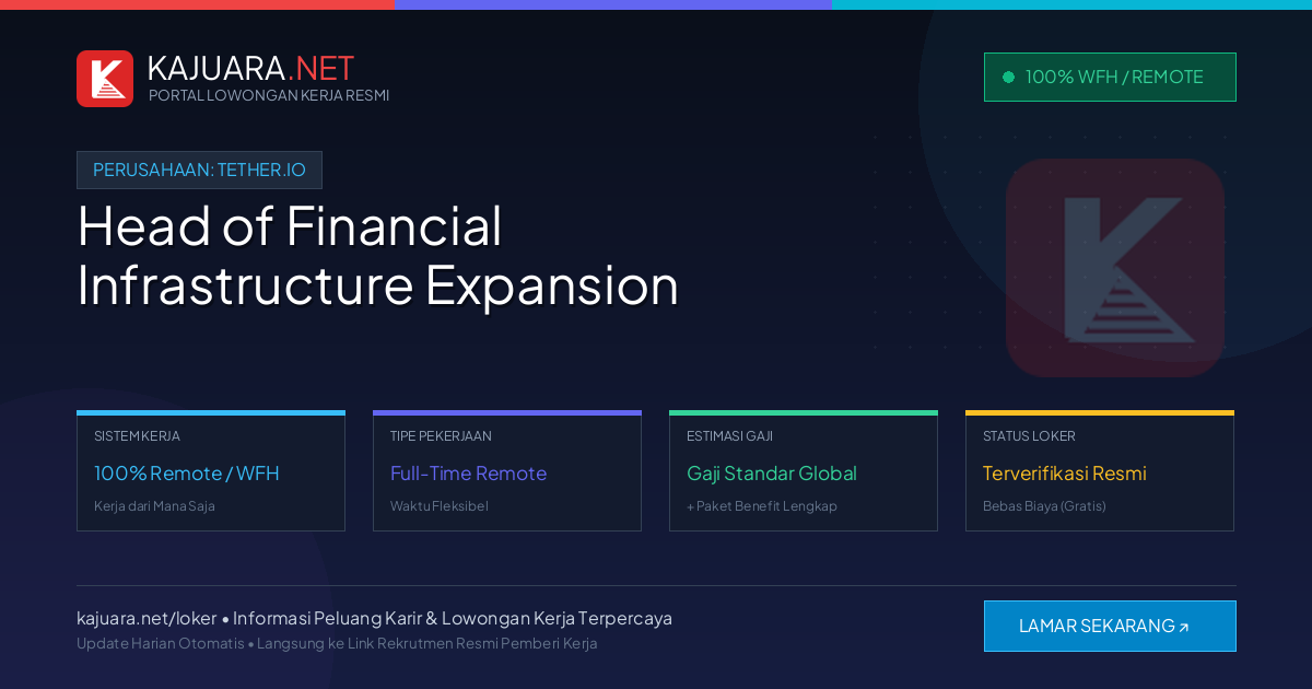 Lowongan Kerja Remote: Head of Financial Infrastructure Expansion di Tether.io