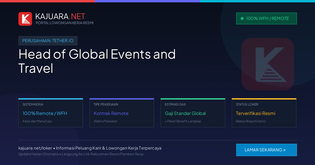 Lowongan Kerja Remote: Head of Global Events and Travel di Tether.io