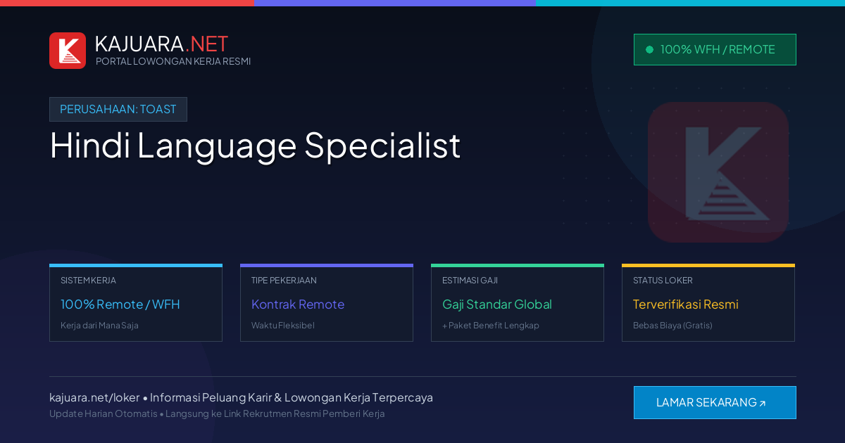 Lowongan Kerja Remote: Hindi Language Specialist di Toast