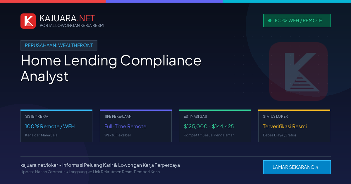 Lowongan Kerja Remote: Home Lending Compliance Analyst di Wealthfront