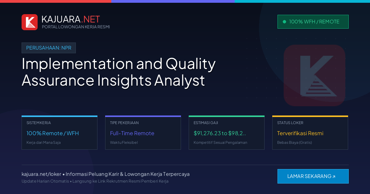 Lowongan Kerja Remote: Implementation and Quality Assurance Insights Analyst di NPR