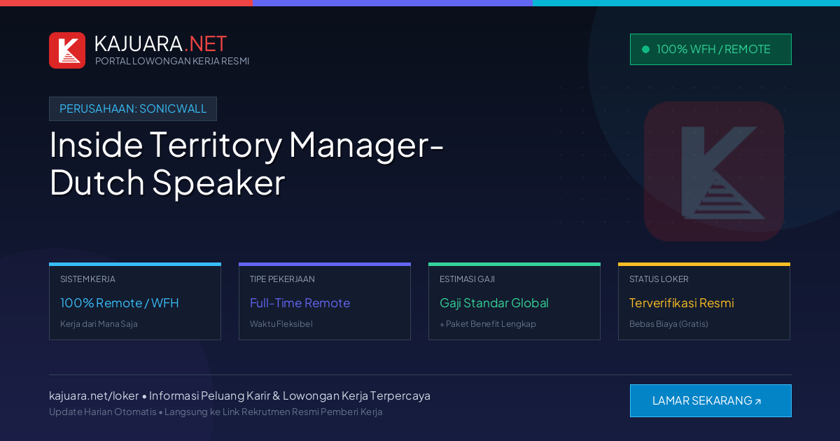 [Remote / WFH] Inside Territory Manager- Dutch Speaker at SonicWall – Immediate Opening