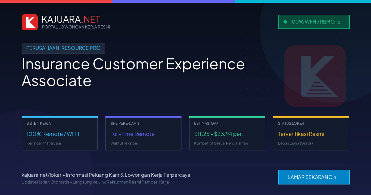 Lowongan Kerja Remote: Insurance Customer Experience Associate di ReSource Pro