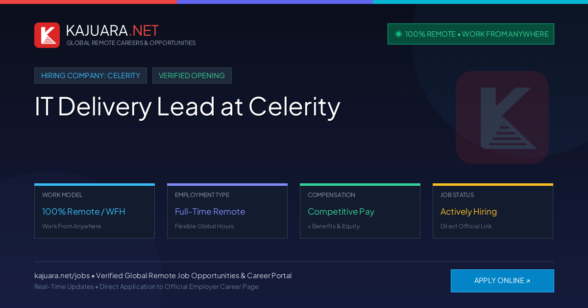 Lowongan Kerja Remote: IT Delivery Lead di Celerity