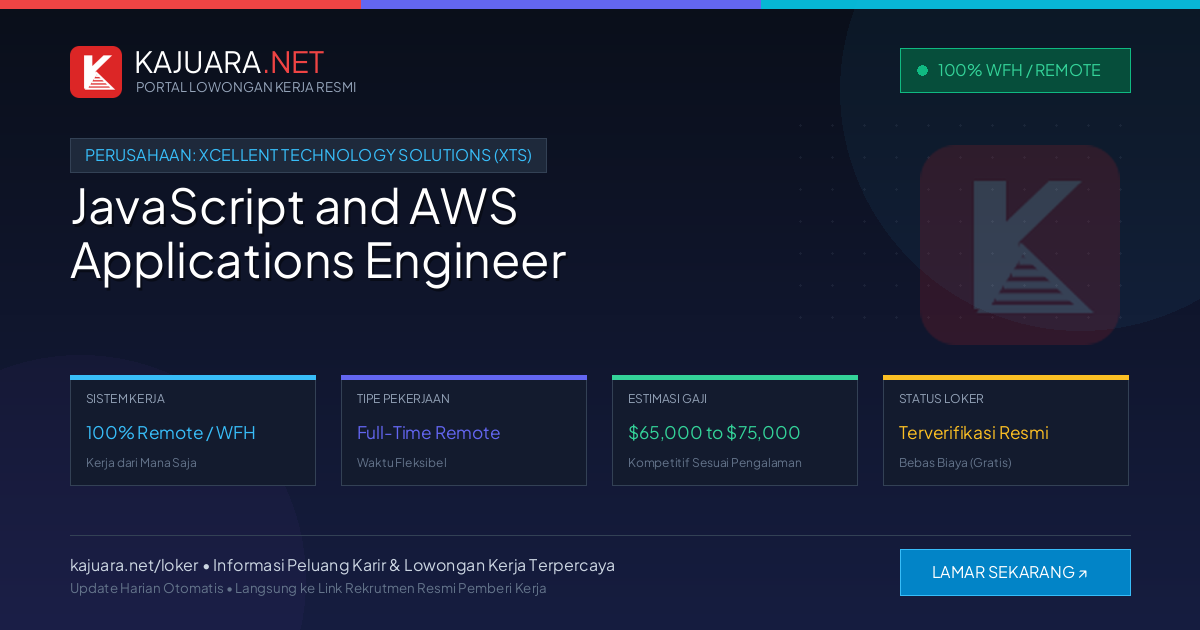 Lowongan Kerja Remote: JavaScript and AWS Applications Engineer di Xcellent Technology Solutions (XTS)