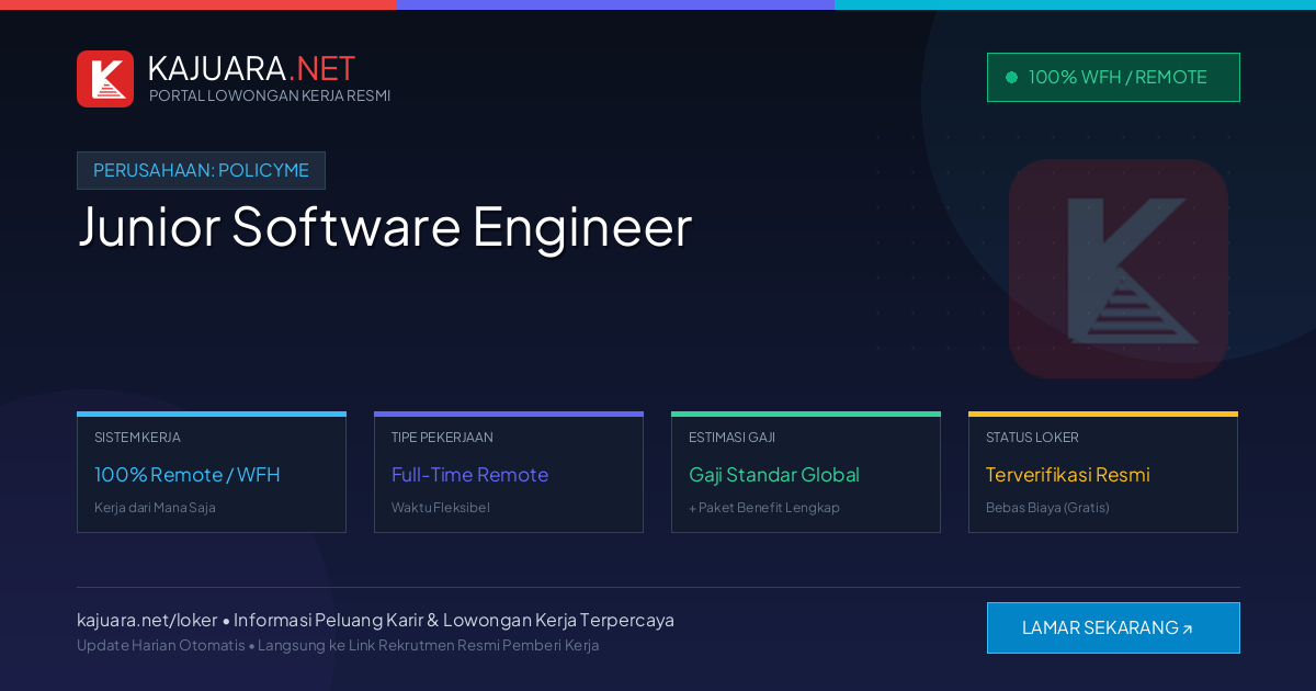 Lowongan Kerja Remote: Junior Software Engineer di PolicyMe