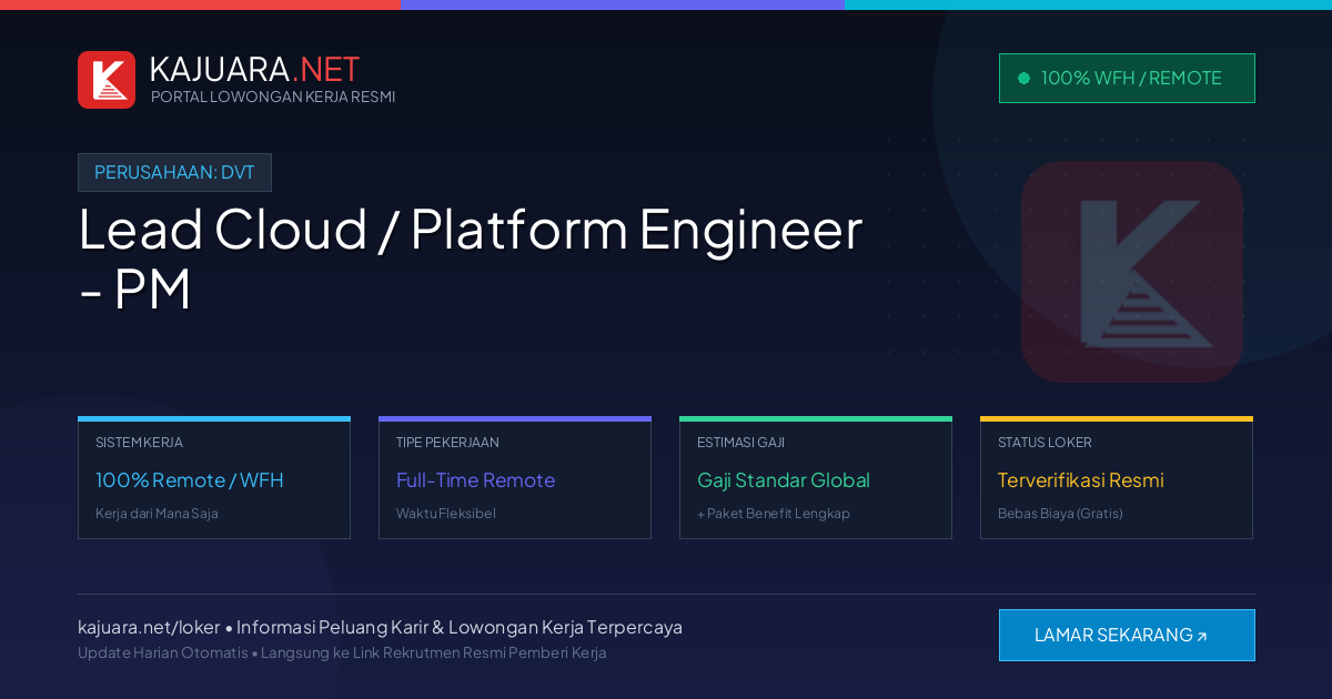 Lowongan Kerja Remote: Lead Cloud / Platform Engineer - PM di DVT