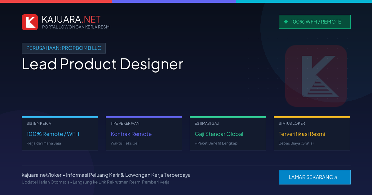 Lowongan Kerja Remote: Lead Product Designer di PropBomb LLC