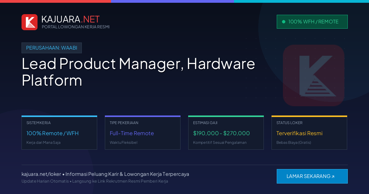 Lowongan Kerja Remote: Lead Product Manager, Hardware Platform di Waabi