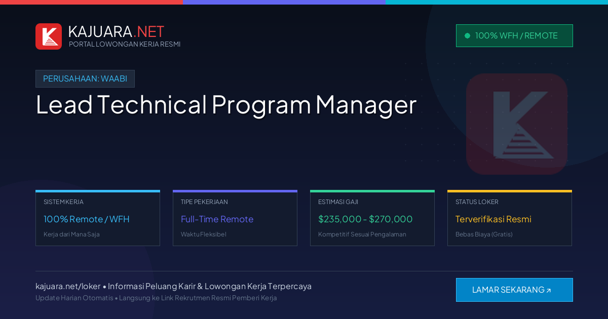 Lowongan Kerja Remote: Lead Technical Program Manager di Waabi