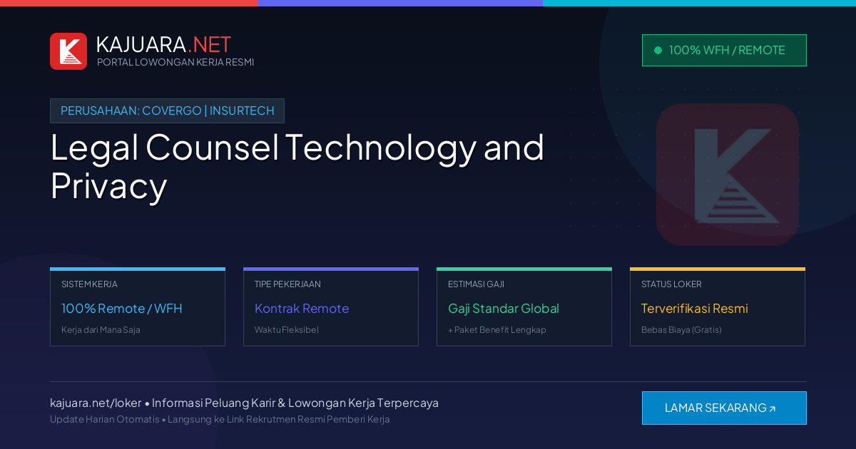 Lowongan Kerja Remote: Legal Counsel Technology and Privacy di CoverGo | Insurtech