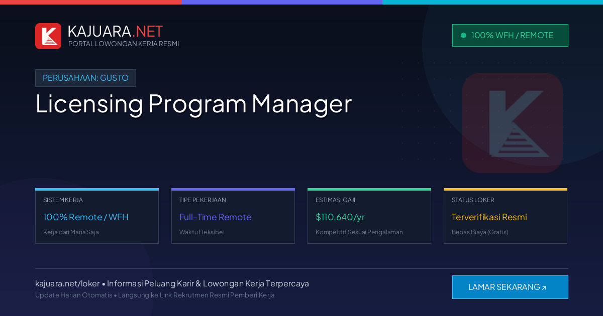 Lowongan Kerja Remote: Licensing Program Manager di Gusto