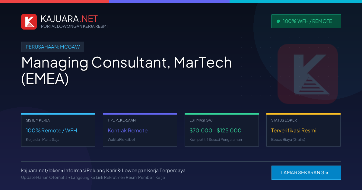 [Remote / WFH] Managing Consultant, MarTech (EMEA) at McGaw ($70,000 - $125,000)