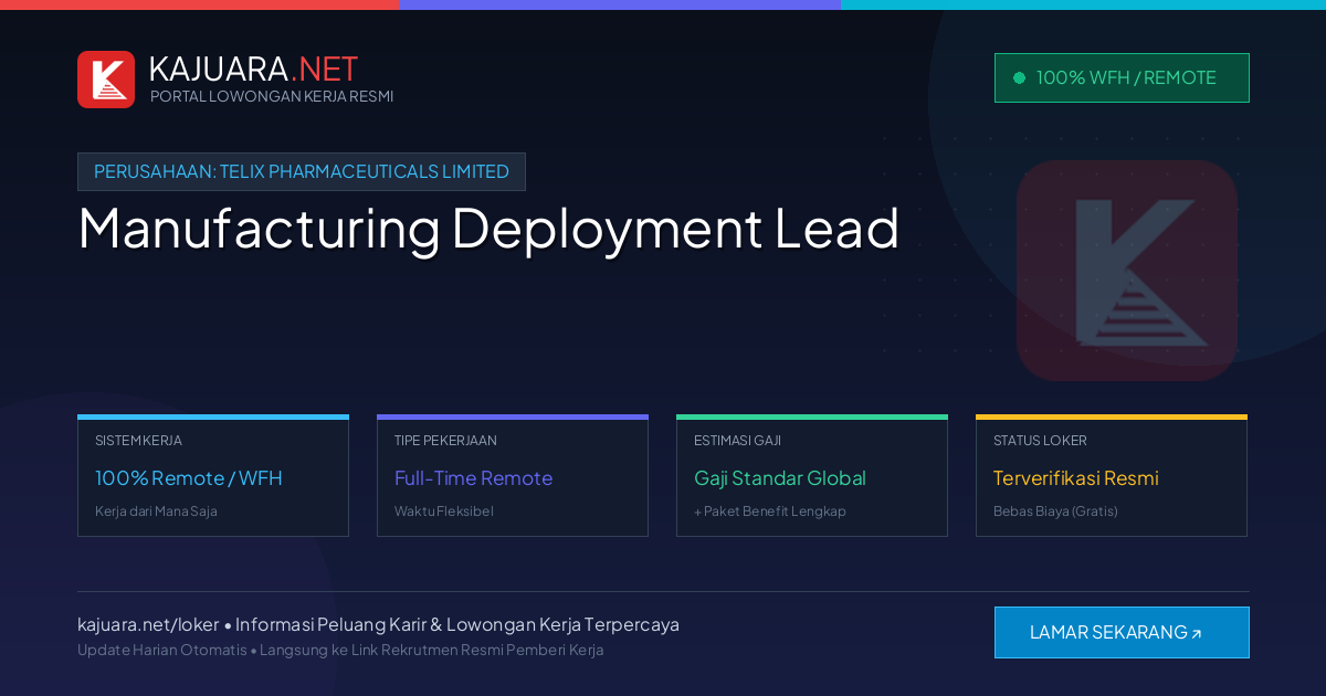 Lowongan Kerja Remote: Manufacturing Deployment Lead di Telix Pharmaceuticals Limited