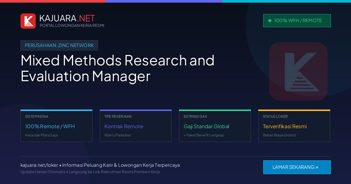 Lowongan Kerja Remote: Mixed Methods Research and Evaluation Manager di Zinc Network