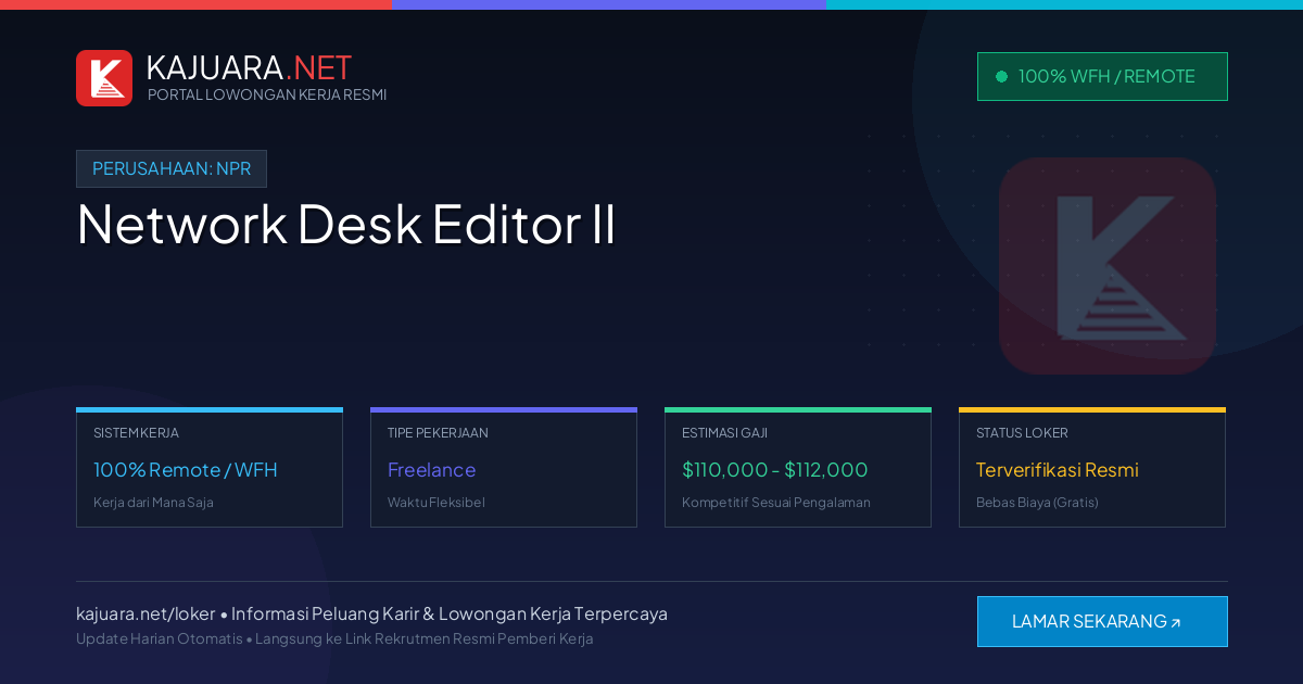 Lowongan Kerja Remote: Network Desk Editor II di NPR