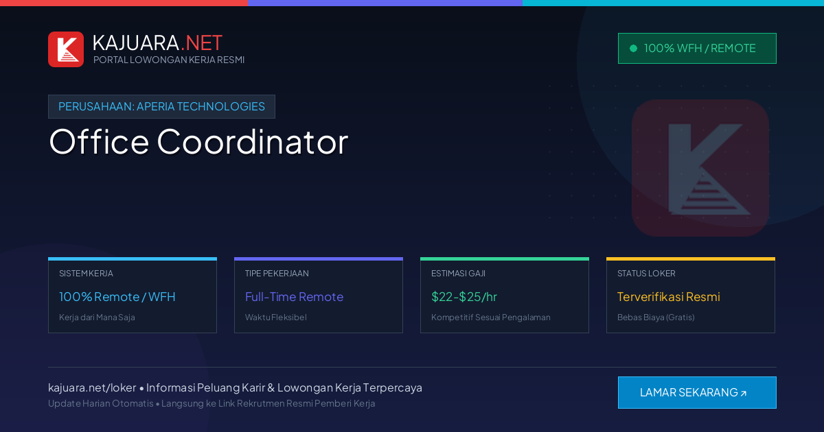 [100% Remote] Office Coordinator at Aperia Technologies ($22-$25/hr)