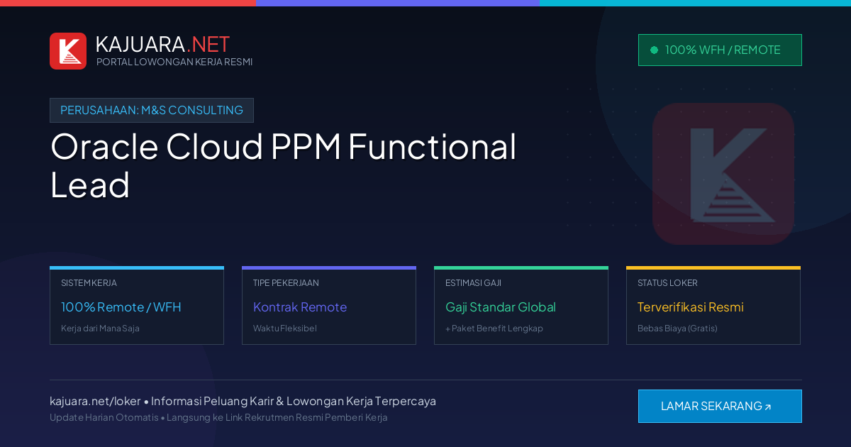 Lowongan Kerja Remote: Oracle Cloud PPM Functional Lead di M&S Consulting