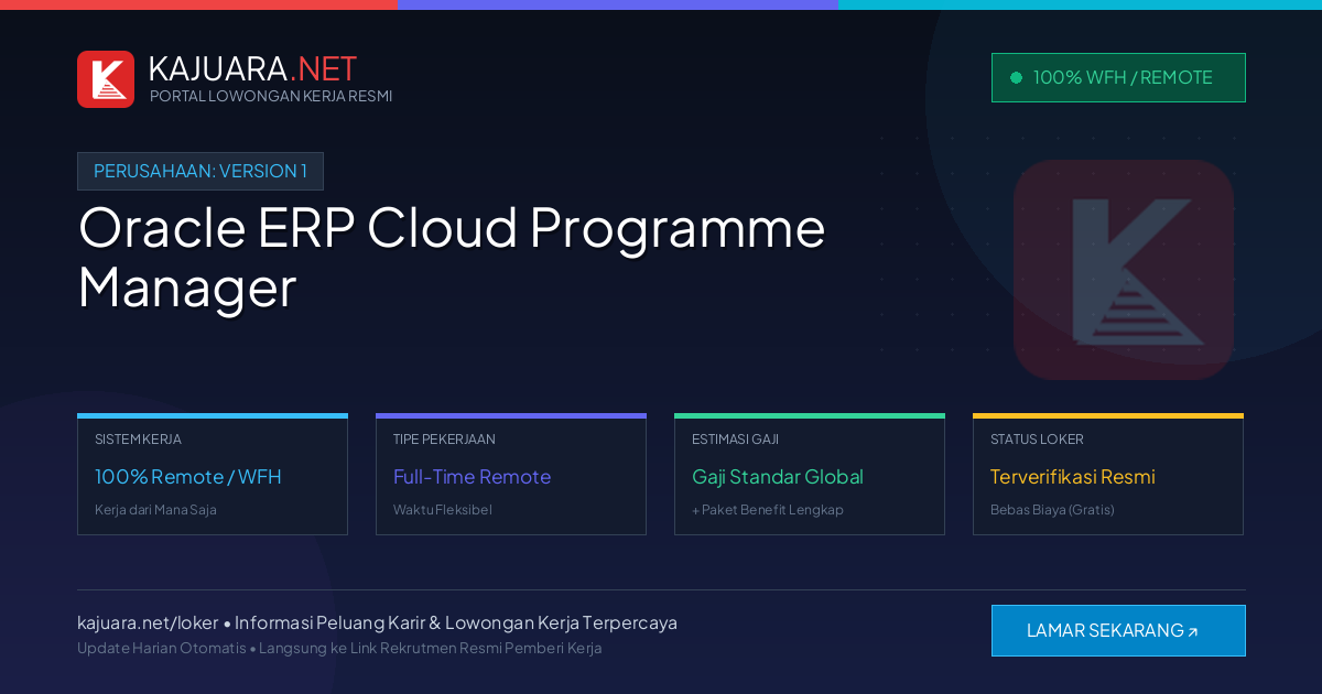 Lowongan Kerja Remote: Oracle ERP Cloud Programme Manager di Version 1