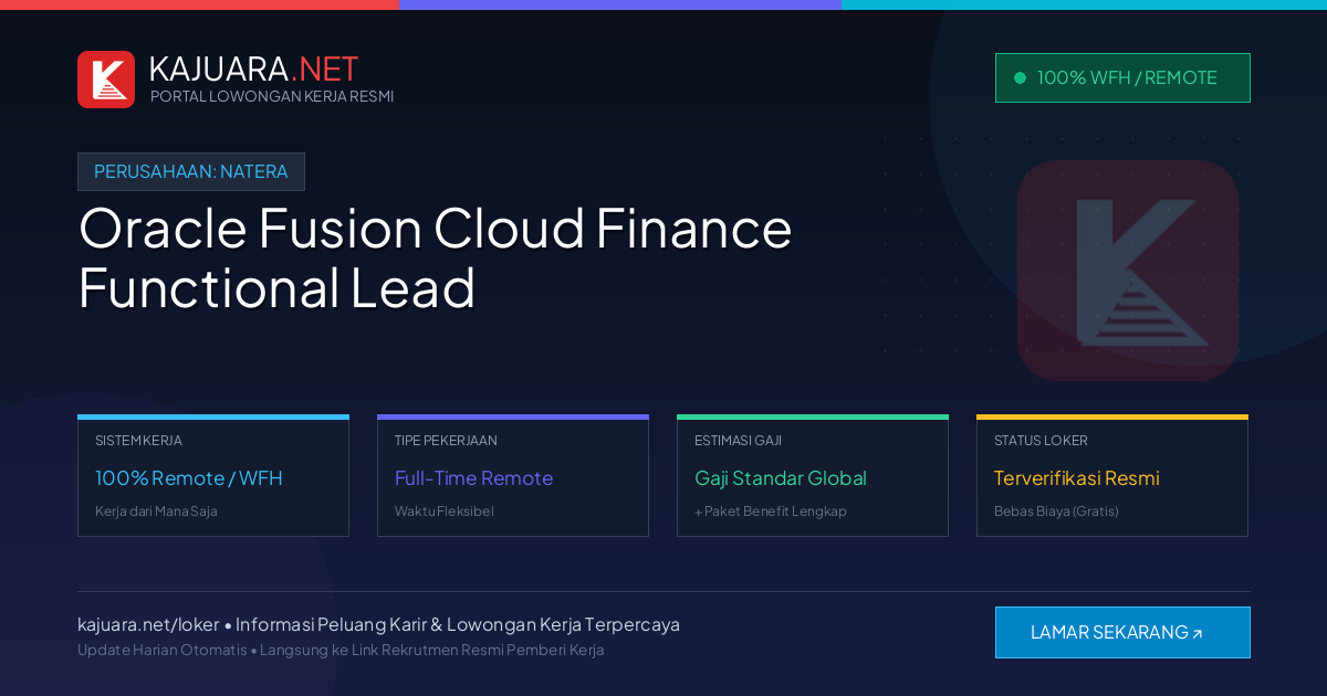 Lowongan Kerja Remote: Oracle Fusion Cloud Finance Functional Lead di Natera
