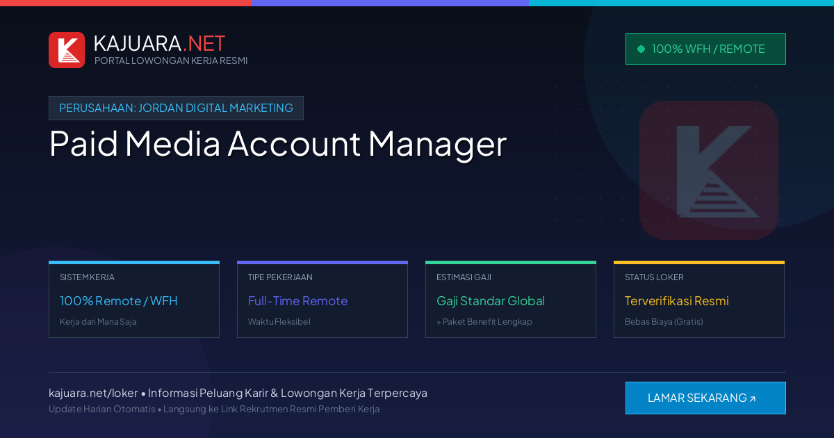 Lowongan Kerja Remote: Paid Media Account Manager di Jordan Digital Marketing