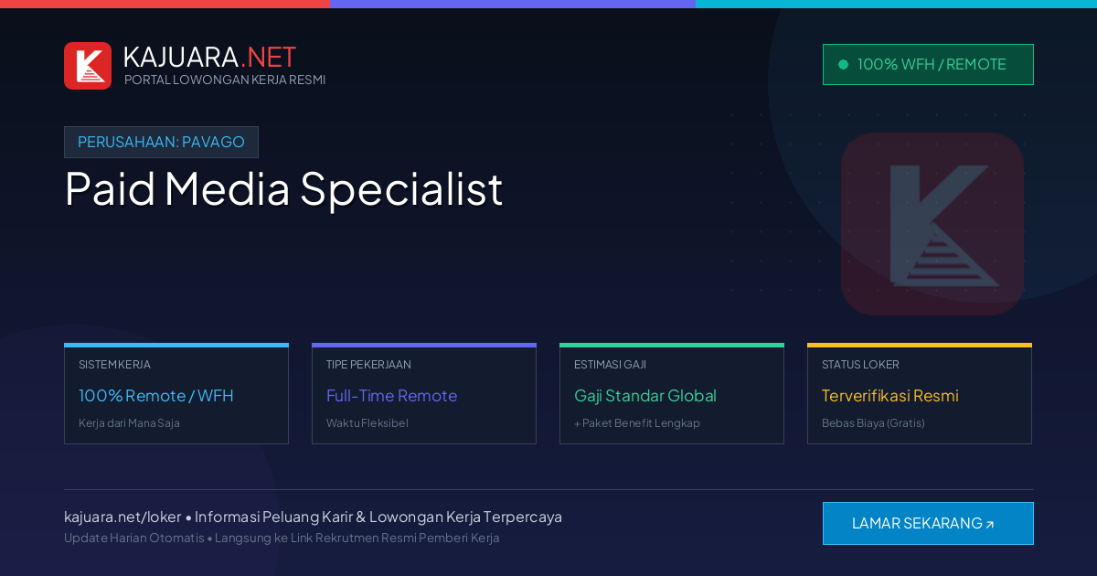 Lowongan Kerja Remote: Paid Media Specialist di Pavago