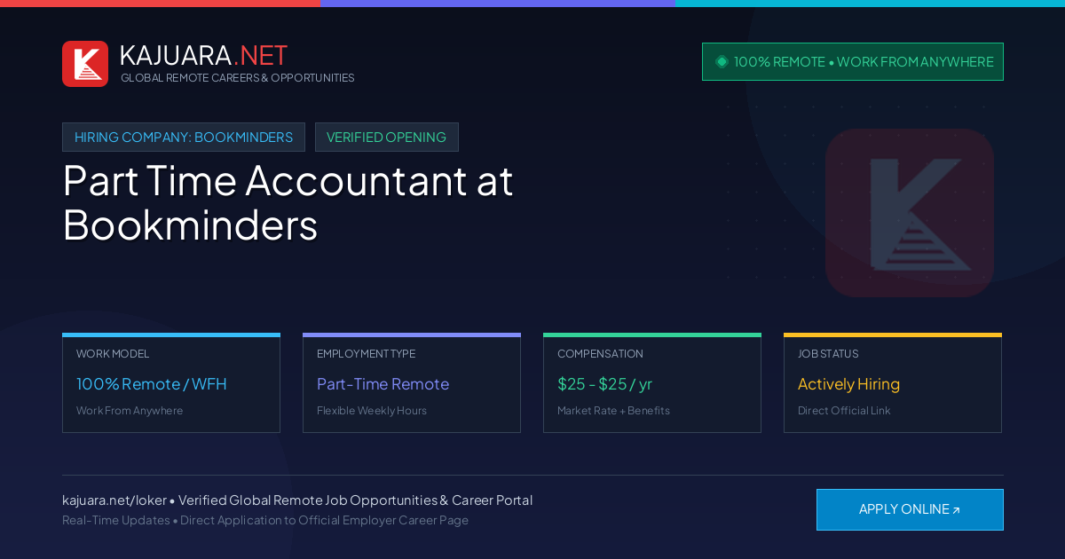 [Remote / WFH] Part Time Accountant at Bookminders ($25 - $25 per hour)