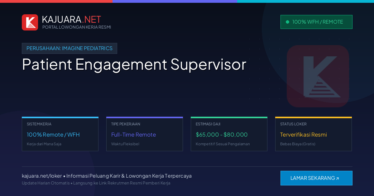 Lowongan Kerja Remote: Patient Engagement Supervisor di Imagine Pediatrics