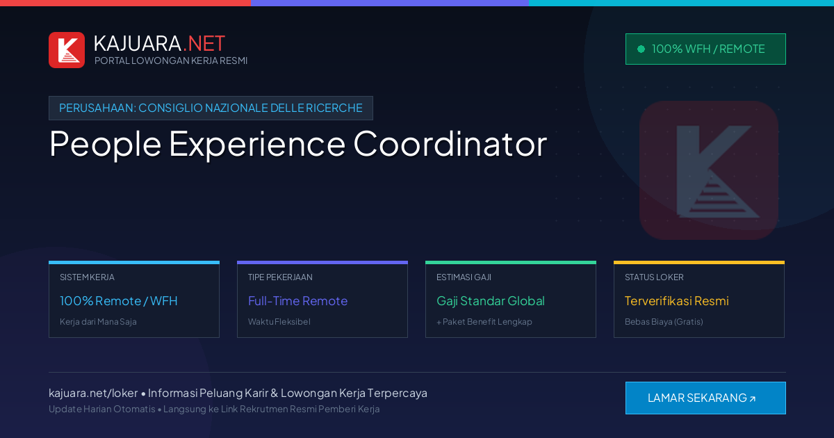 Lowongan Kerja Remote: People Experience Coordinator di Consiglio Nazionale delle Ricerche
