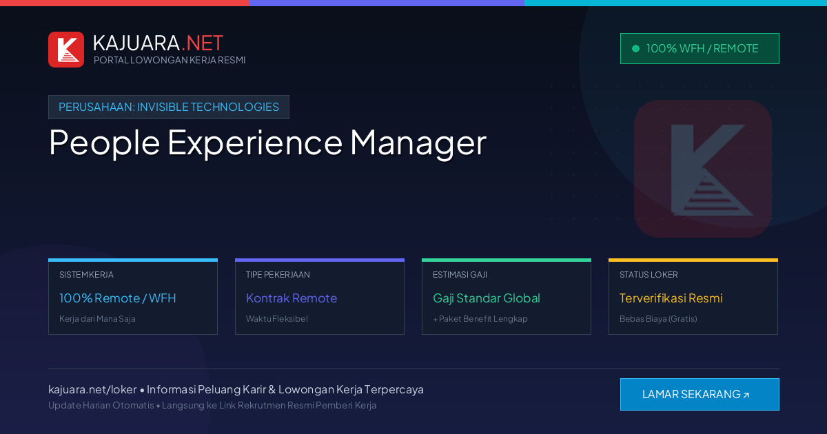 Lowongan Kerja Remote: People Experience Manager di Invisible Technologies