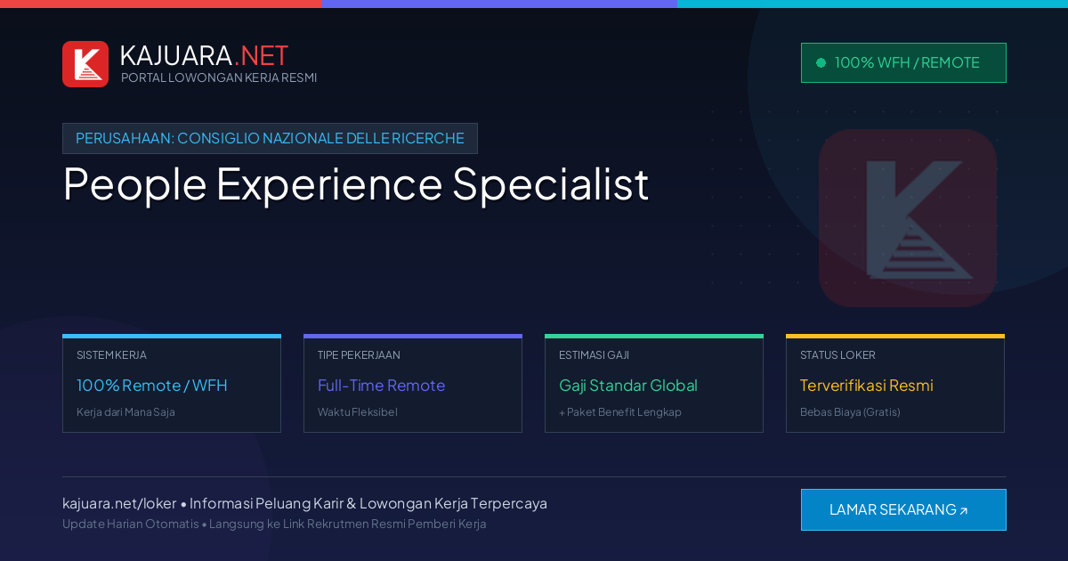 Lowongan Kerja Remote: People Experience Specialist di Consiglio Nazionale delle Ricerche