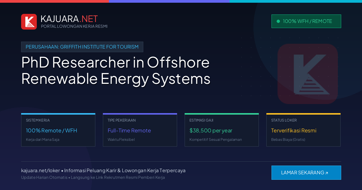 [100% Remote] PhD Researcher in Offshore Renewable Energy Systems at Griffith Institute for Tourism ($38,500 per year)