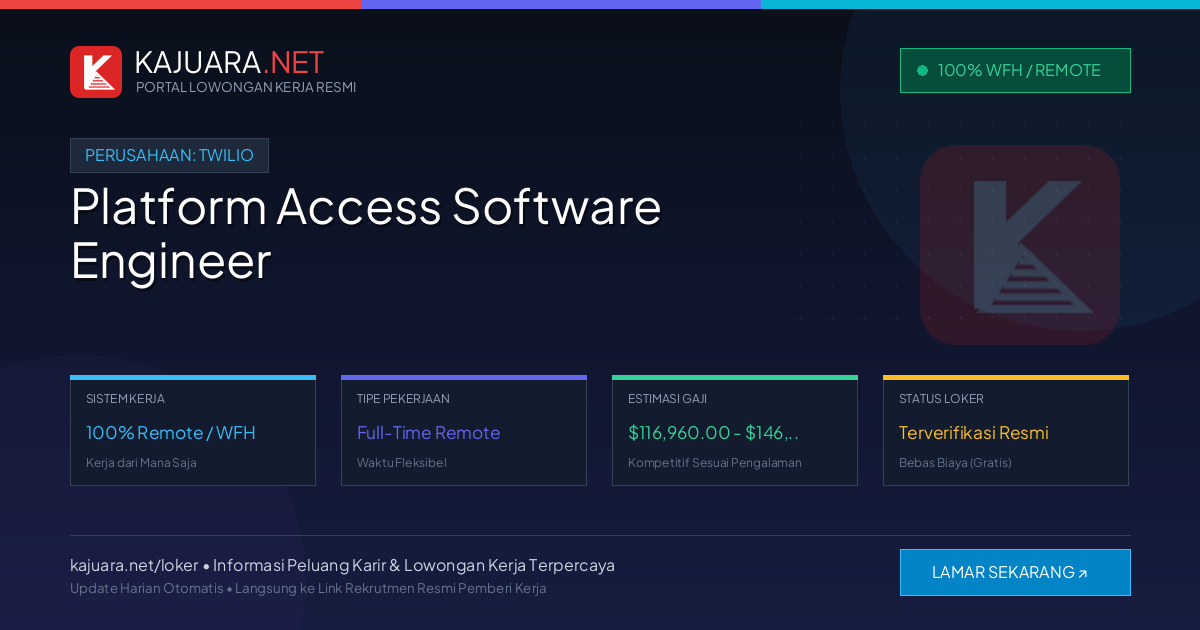 [Remote / WFH] Platform Access Software Engineer at Twilio ($116,960.00 - $146,200.00)