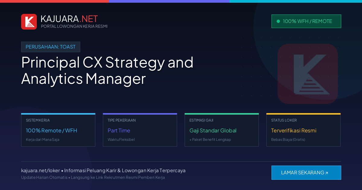 Lowongan Kerja Remote: Principal CX Strategy and Analytics Manager di Toast