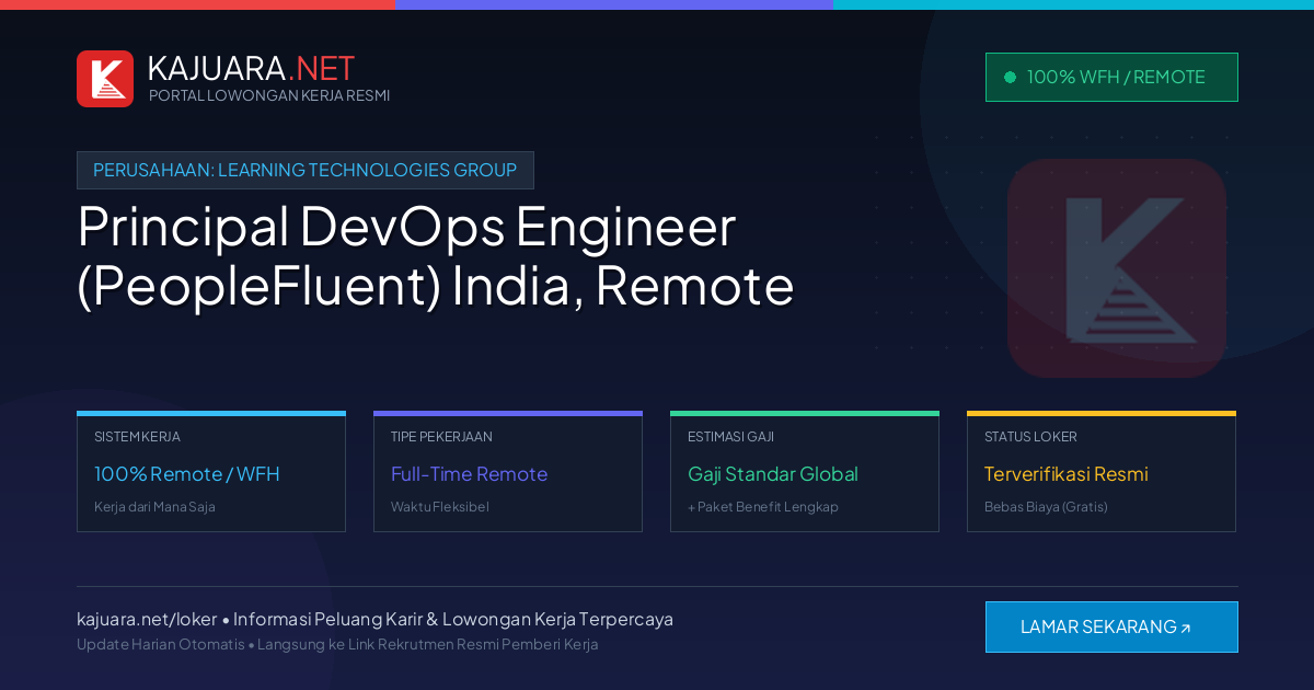 Lowongan Kerja Remote: Principal DevOps Engineer (PeopleFluent) India, Remote di Learning Technologies Group