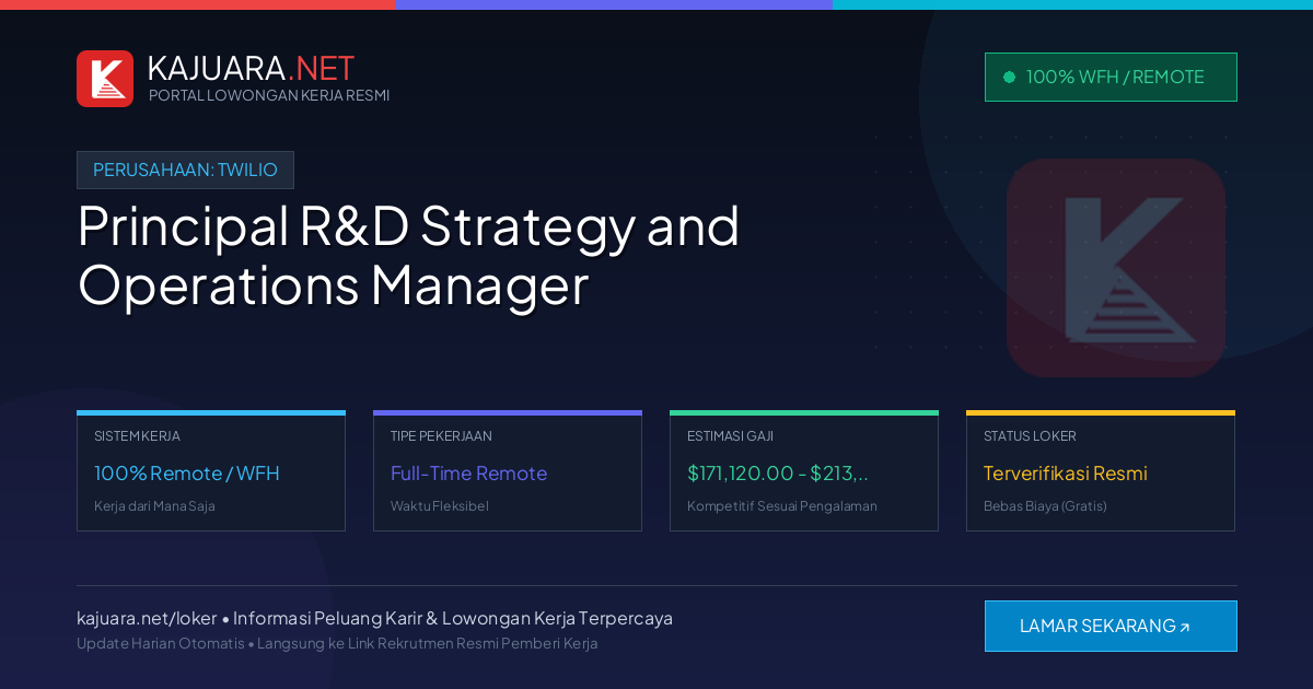 Lowongan Kerja Remote: Principal R&D Strategy and Operations Manager di Twilio